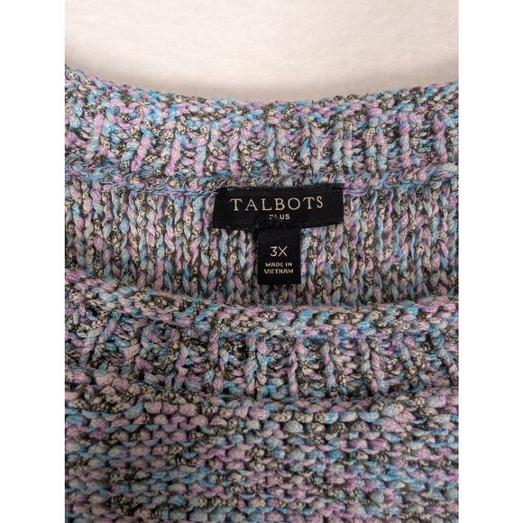 Talbots Women's Open Knit Pullover Sweater Blue Pink Cotton Blend 3X Lightweight - Picture 3 of 6